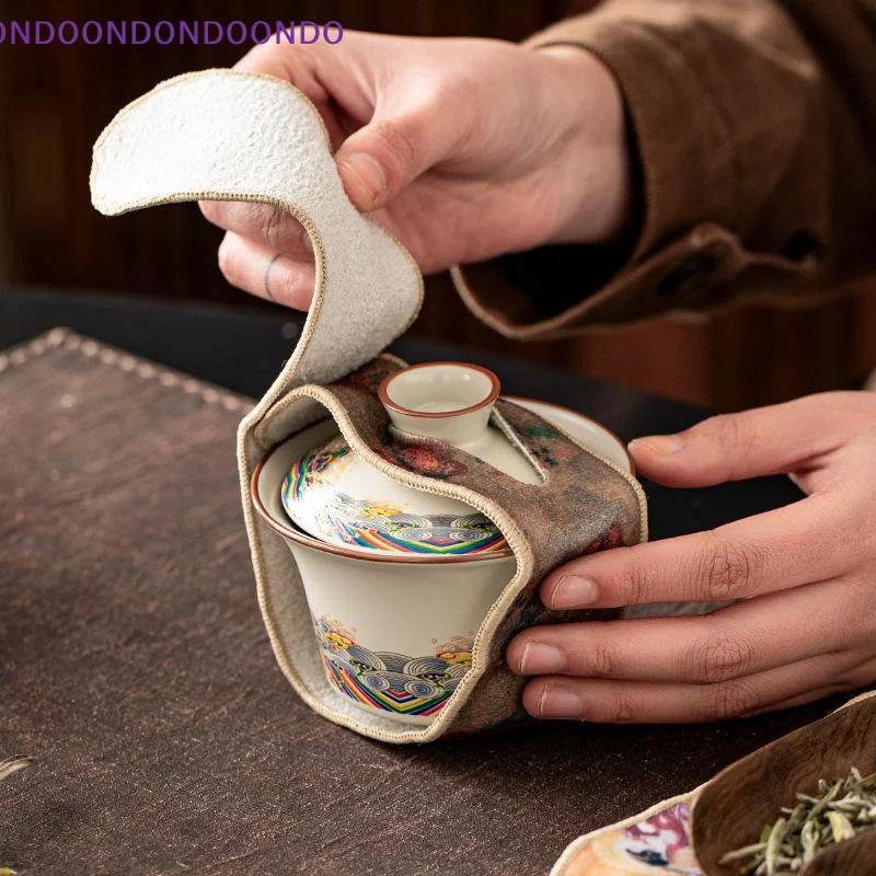 Bump Proof Plush Tea Set Protective Cover Flower Pattern Anti-Drop Soft Teapot Storage Sleeve for Home Kitchen Countertop
