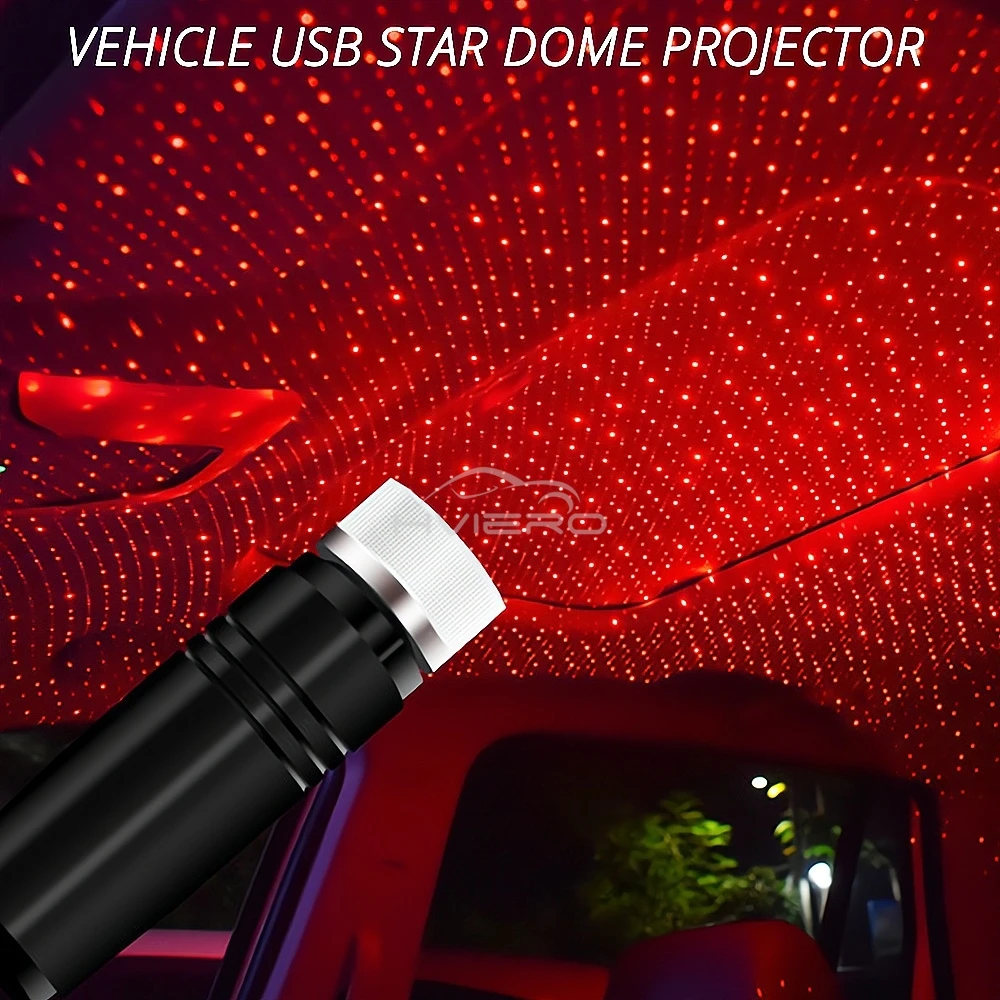 1 Buah Lampu Suasana USB Otomatis Lampu Baca Langit-langit Bintang Dekoratif Proyeksi Laser Led Merah Lampu Baca Kubah Interior Atap Bagasi Mobil