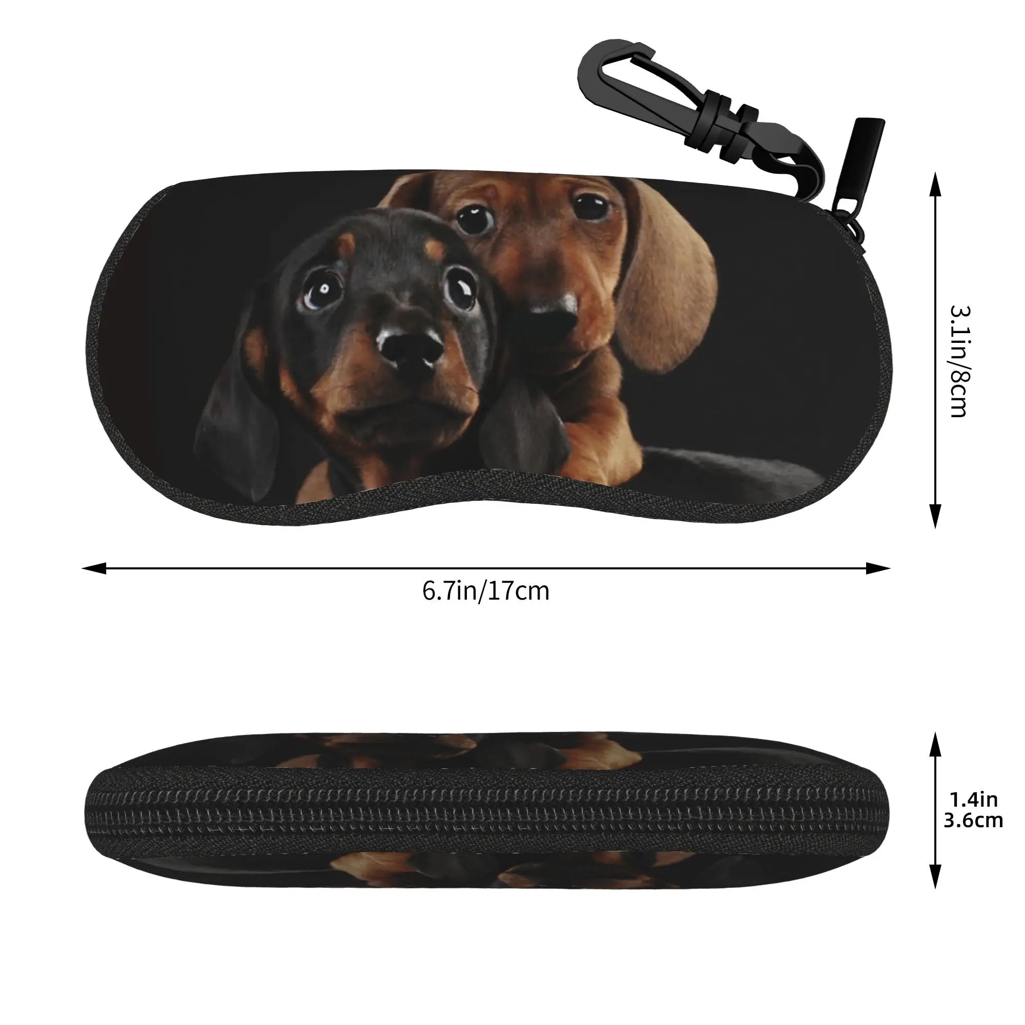 Dachshund Dog Glasses Case Men Women Anti-Fall Zipper Wiener Sausage Doxie Glasses Storage Box Eyewear Container
