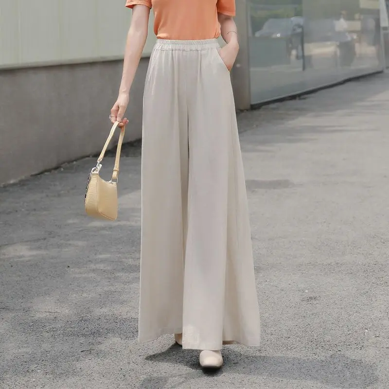 

Cotton Linen Baggy Pants Women Solid Colors Elastic Wiast Mom Pantalones Oversized Spring Summer Wide Leg Pants Loose M-3XL