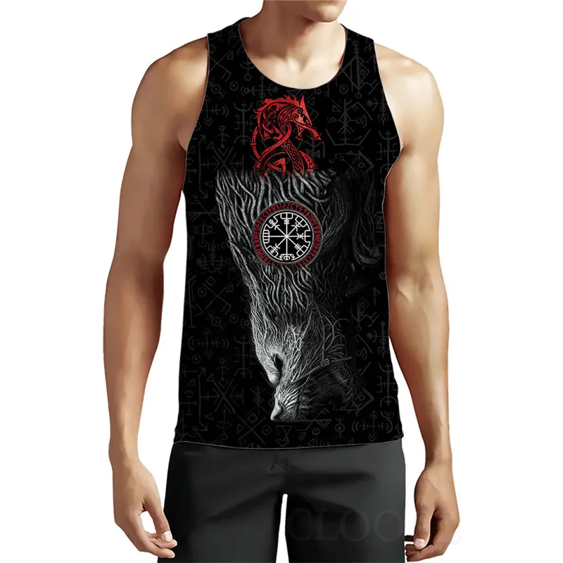 Sleeveless Men\'s Viking Style Tanks Vintage Summer 3D Print Gothic Male Vest 6XL Plus Size Man Clothing Loose Casual Sports Tops