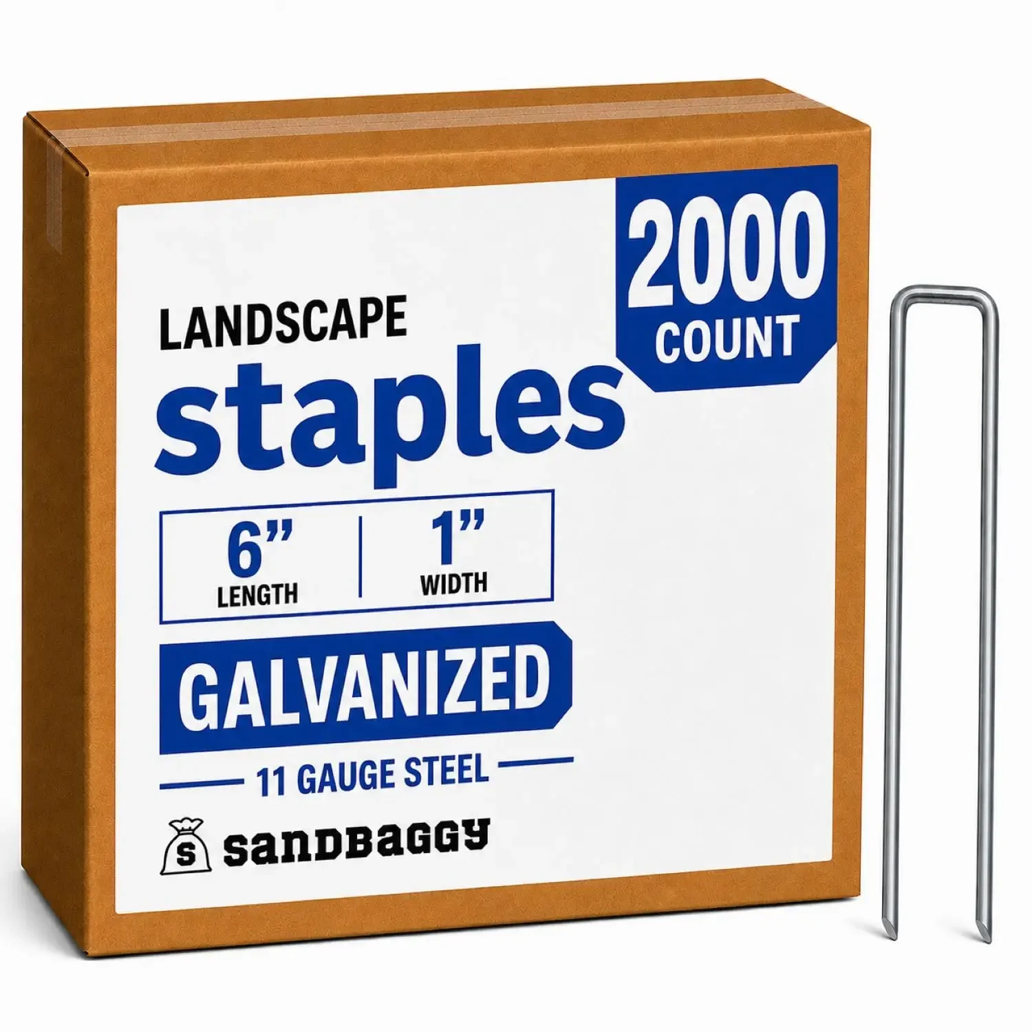 2000-Count Rust-Free 6-Inch Landscape Staples (11 Gauge Steel) - Galvanized SOD Garden Stakes Pin ~ Trusted by Farmers & Contrac