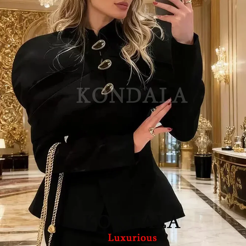 KONDALA High Street Chic Women Slim Blazer Solid Single Breasted O-Neck Long Sleeve Blazer New Fashion 2026 Spring Blazer
