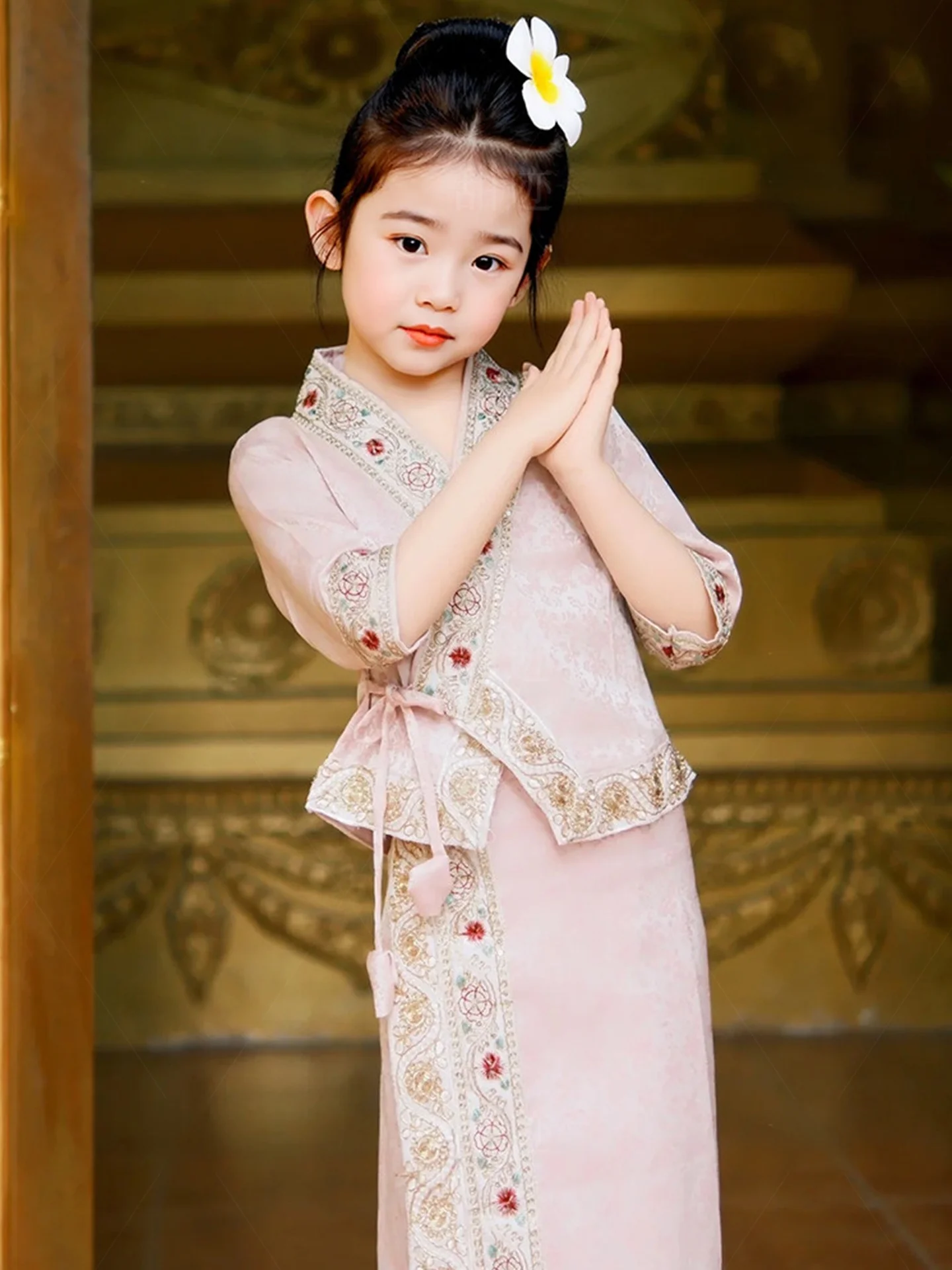 

Новый этнический костюм для детей и женщин в стиле Тай, Юньнань, Сюаньбаньна, для танцев на фестивале водных видов спорта, комплект с юбкой