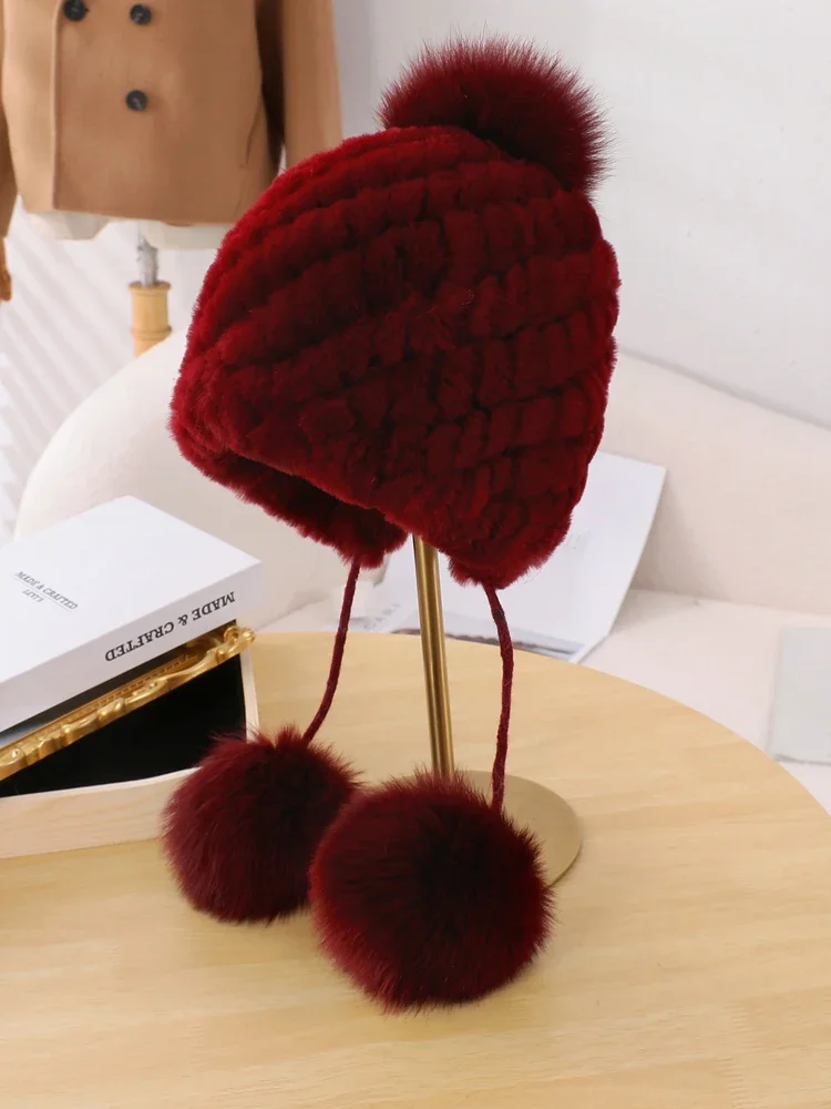 Genuine Rex Rabbit Fur Hat for Women Fall Russian ushanka  display picture 1