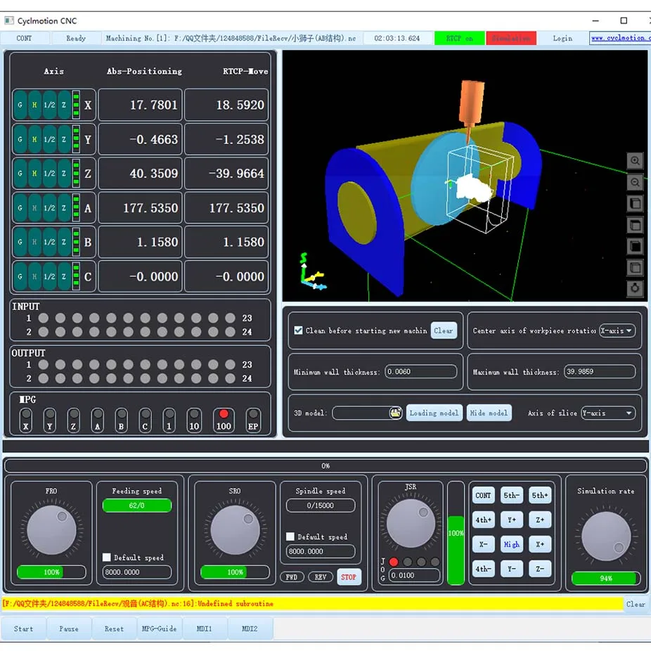 New CNC Engraving Machine Control Card Cyclmotion Supports 6axis RTCP Automatic Tool Change 3D Simulation Processing Trajectory