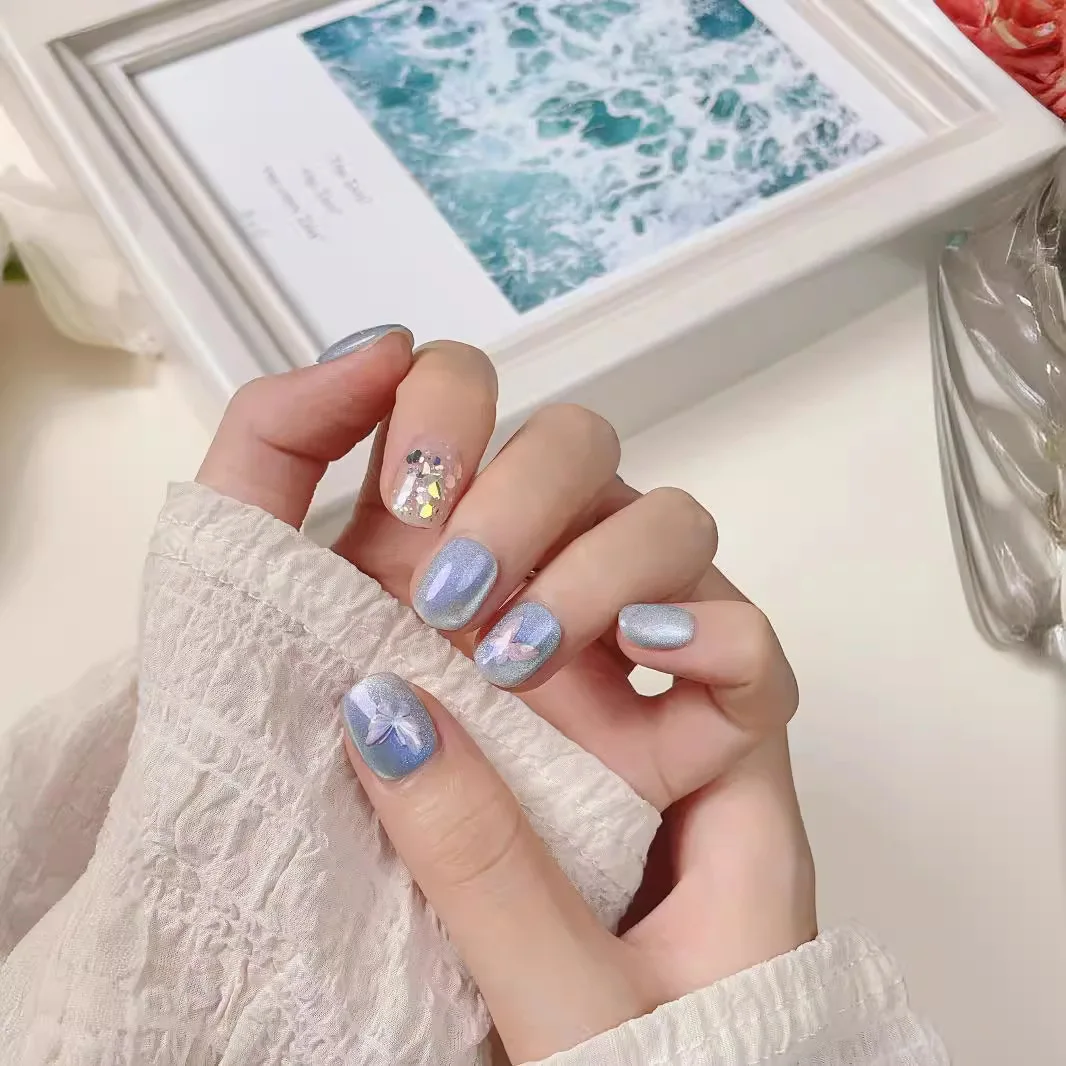 10Pcs Cat Eye Handmade Press on Nails Candy Color Fake Nails Summer Cute Wearable Stick-on Nails Full Cover False Nail Uñas 네일팁