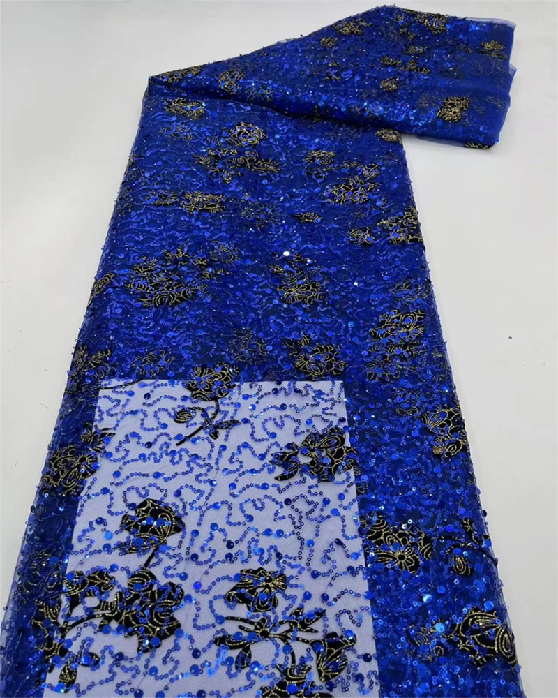 

Модная синяя африканская кружевная ткань с блестками, тюль, сетчатая вышивка, высококачественная ткань для свадебного платья