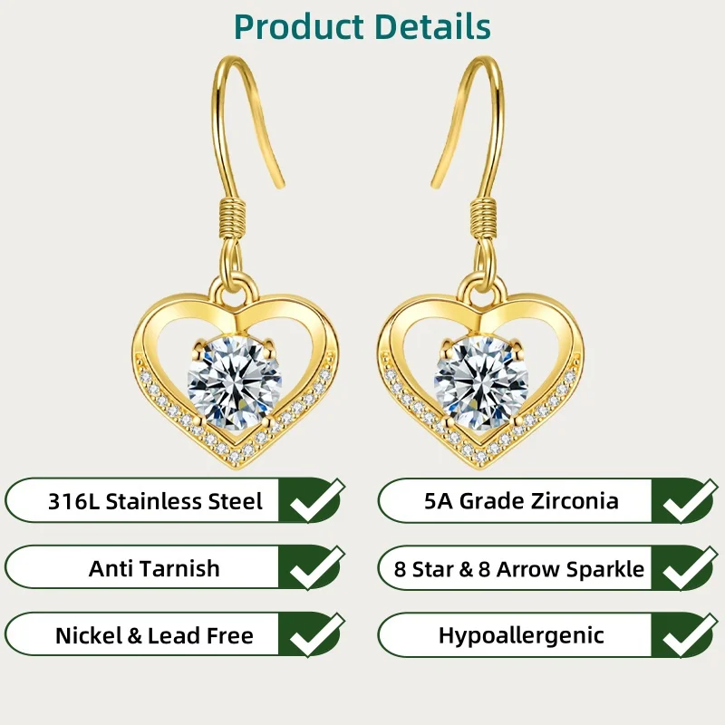 

LAMVOICE 2-каратные гипоаллергенные серьги с цирконием, День святого Валентина, подарок для дочери, дизайнерский товар высокого качества