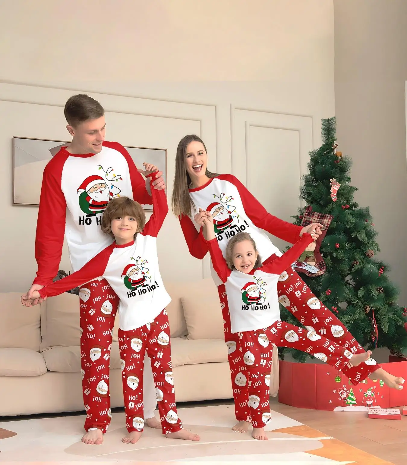 Family Christmas Pajamas Matching Parent-child Sleepwear White Red Santa Claus Ho Ho Ho Print Xmas Gift Men Women Kids