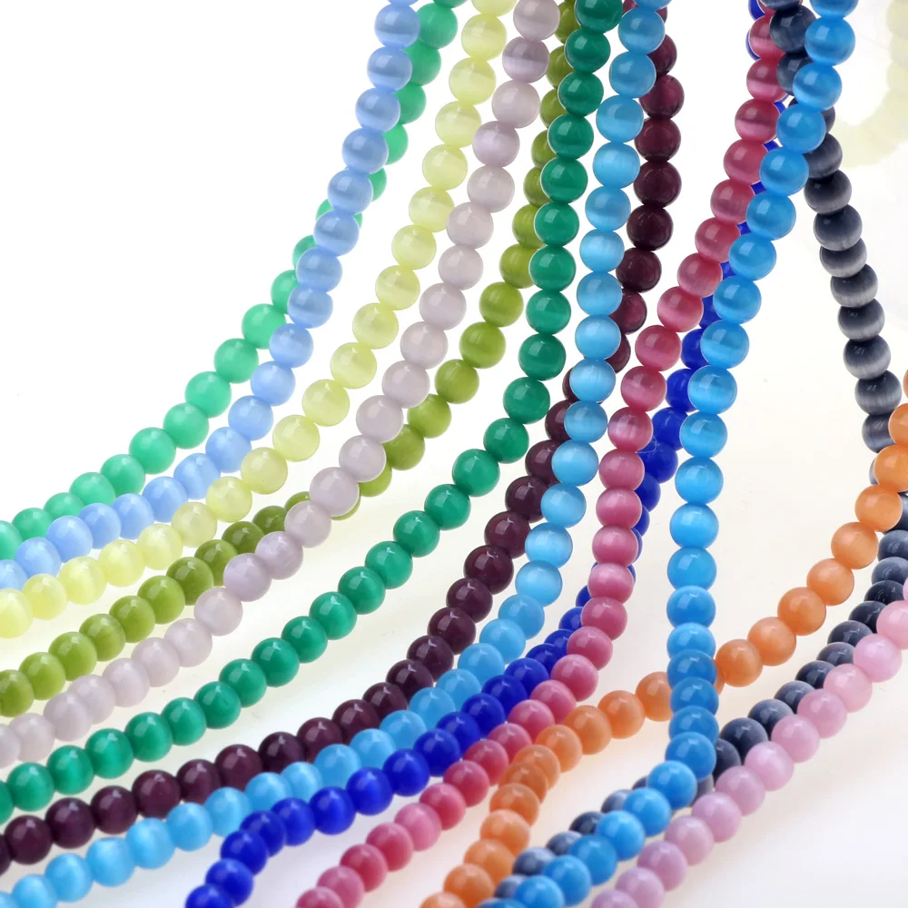 

4MM 100PCS/Lot Cat Eye Round Glass Random Colorful Loose Beads Charm DIY Bracelet/Necklace/Earrings For Women's Jewelry Making