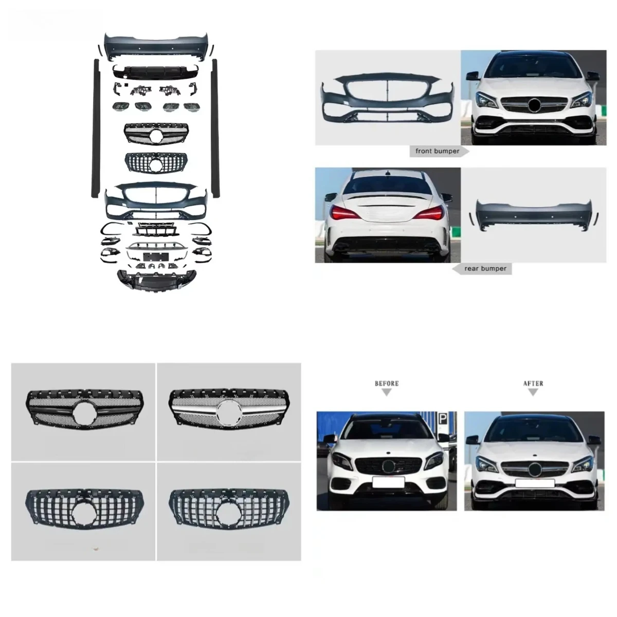 Stlf Car Modified CLA Style Frontstoßstangengrill und Seitenschweller Bodykits für -W117 2013-2019 zu CLA45