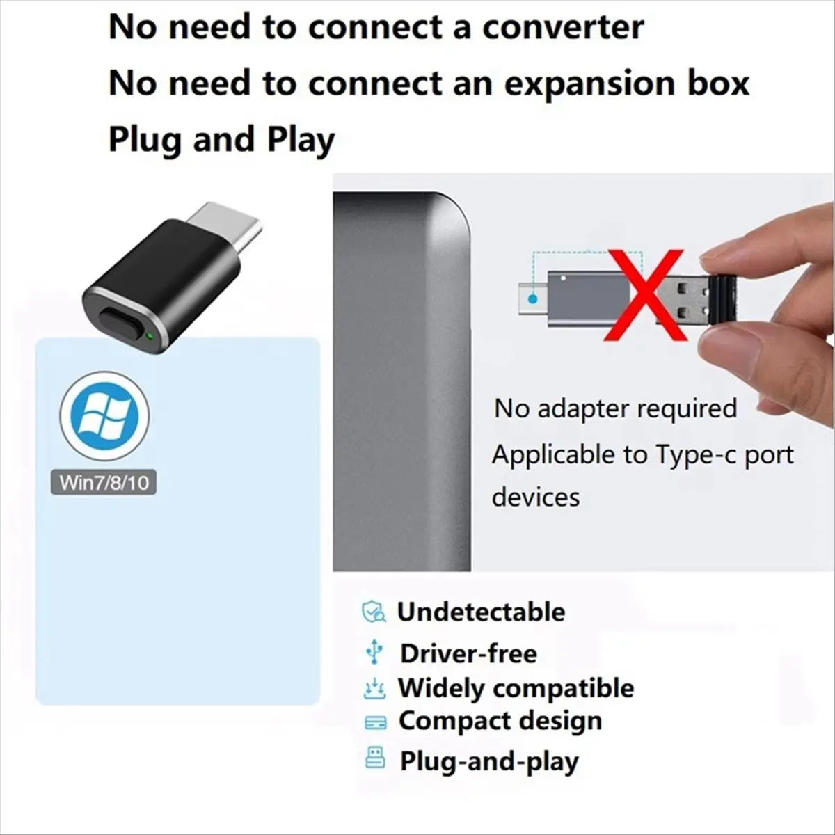 SWXF Type C Mouse Jiggler Undetectable Mouse Mover USB C Mouse Shaker Simulated Mouse Movement for Keep Computer Awake Silver