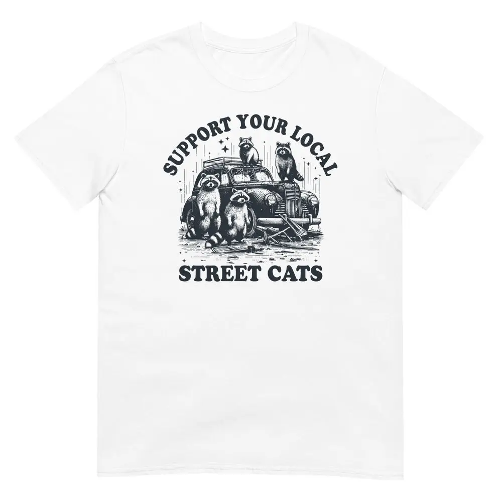 Raccoons Support Your Local Street Cats Unisex Cotton T-Shirt Vintage Car Tee