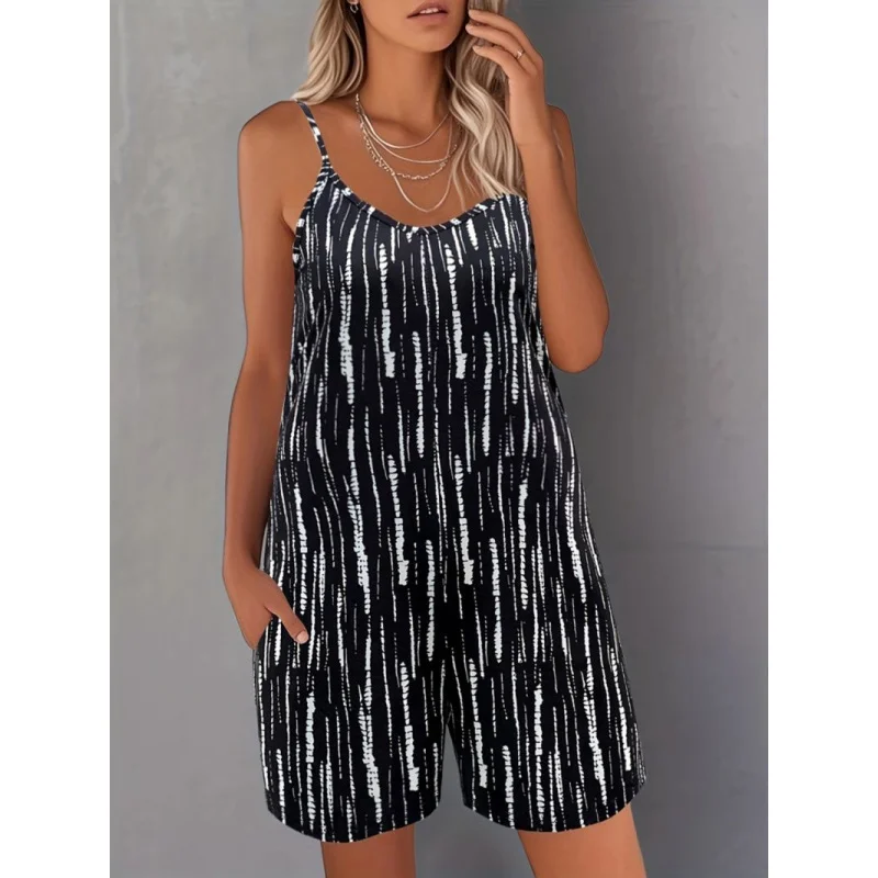 

Повседневный и элегантный, подходящий для отпуска, встреч и фиников. Мини-комбинезон с принтом.