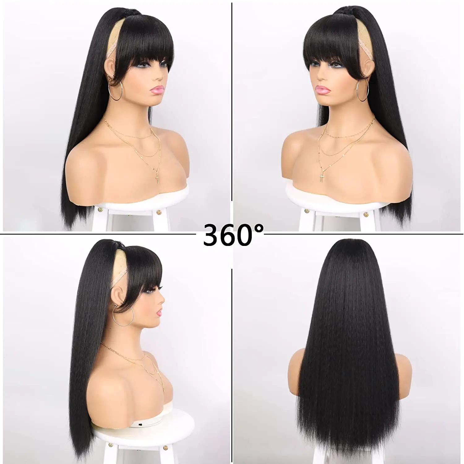 Synthetic Yaki Drawstring Ponytail Extension with Bangs