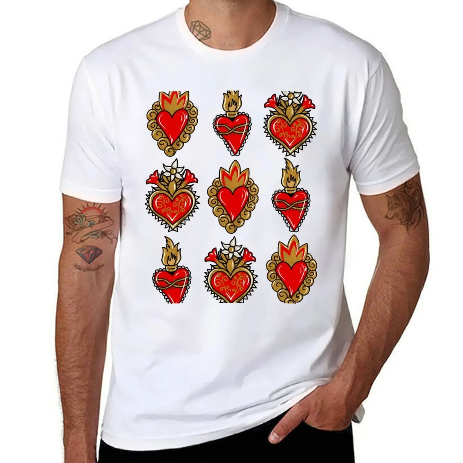 

Sacred Heart Print T-Shirt cotton t shirt pack man t shirt cotton T-Shirt