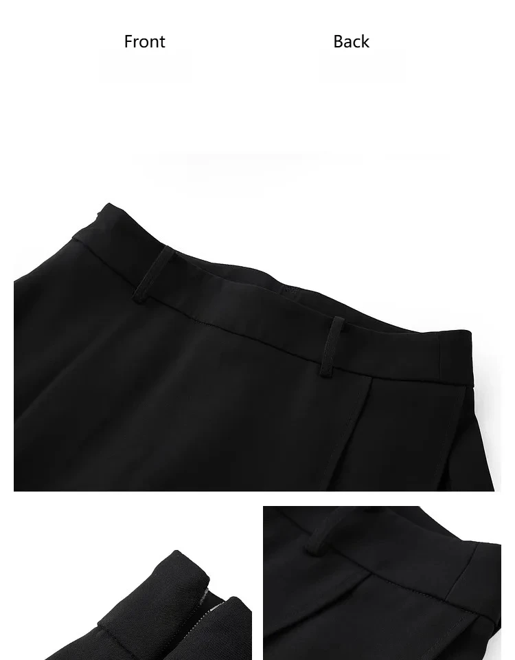 VIMLY Black Wide-Leg Pants 2026 Autumn Flowy Ankle-Length Side Zipper Detail Trousers Office Lady Commuter Fashion Bottoms A1738