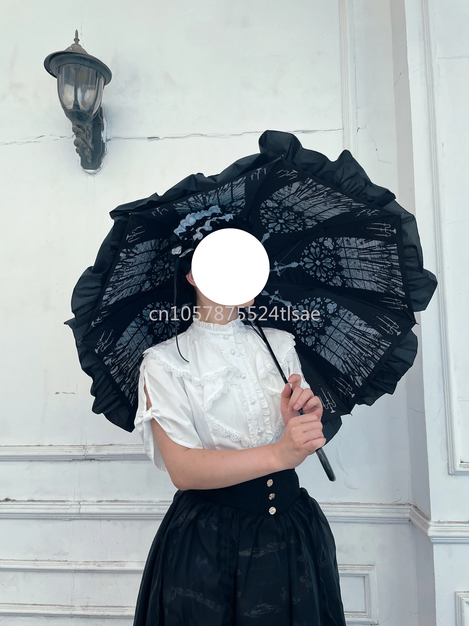 Faded Memory | Black and White Colored Windows, Original Dark Gothic Print Manual Double-layer Full-blackout Vinyl Umbrella