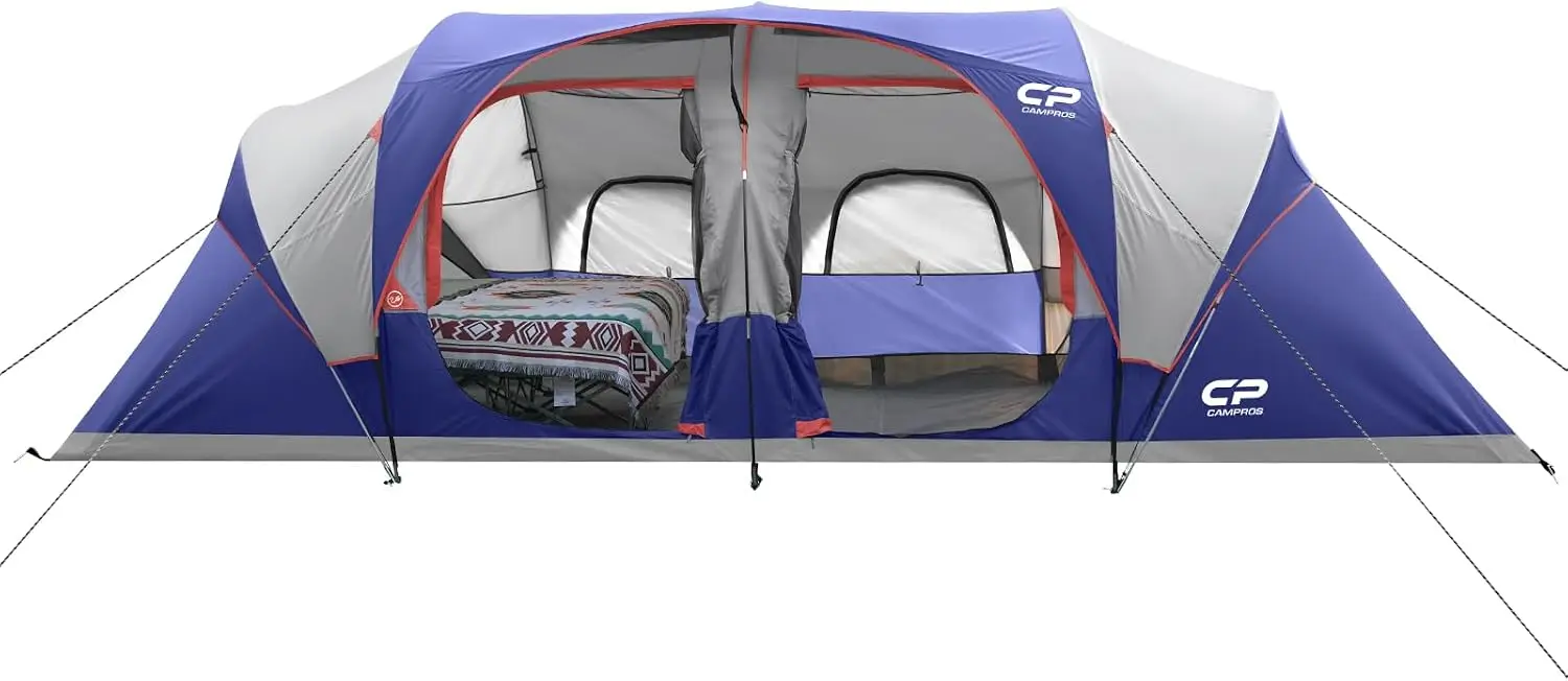 Tent 12-Person-Camping-Tents,3 Room Family Tents,Waterproof Windproof Family Tent with Top Rainfly,6 Large Mesh Windows,Double