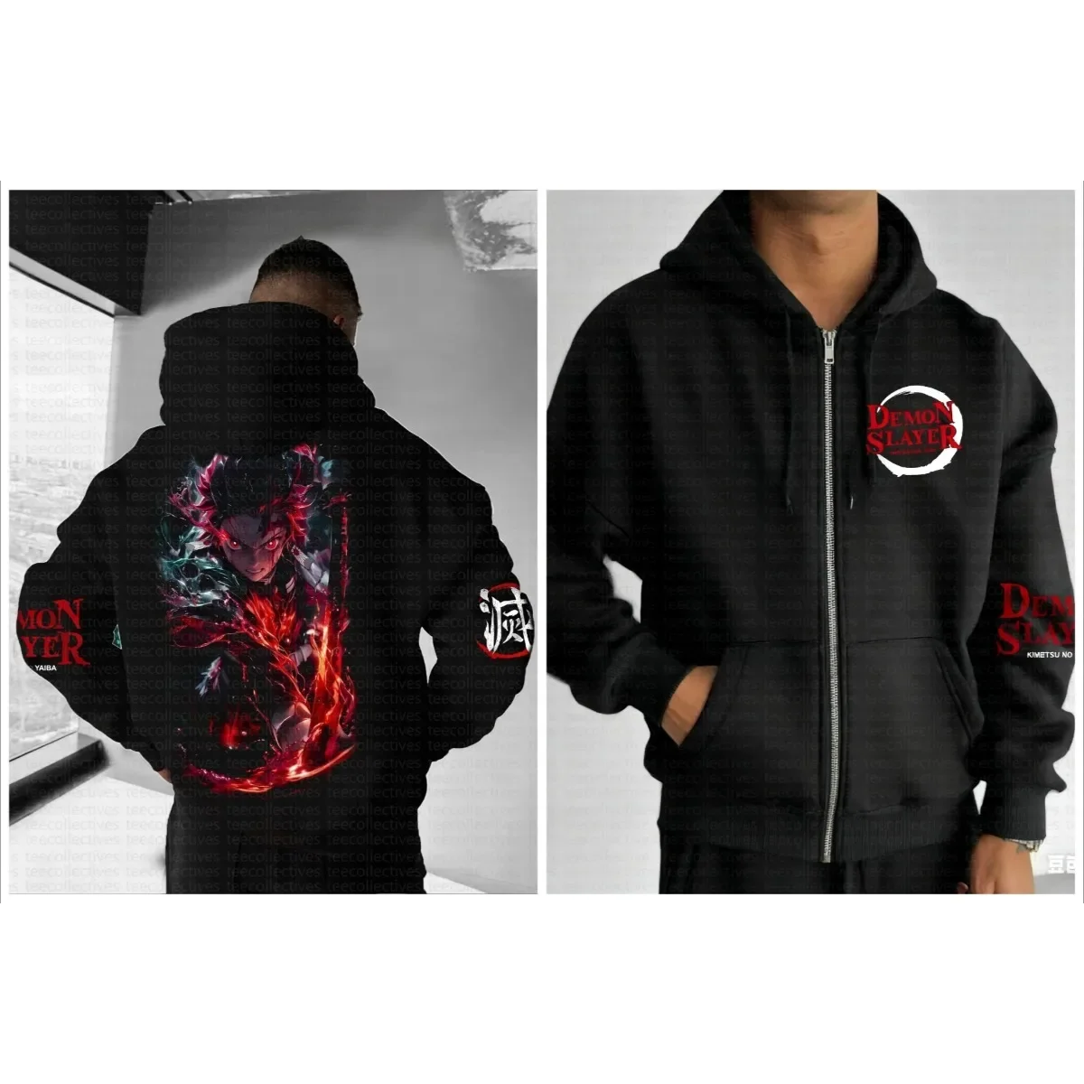 

Demon Slayer Trend Explosion Zenitsu Agatsuma Lightning Yellow Толстовка Мужская черная хлопковая повседневная осенне-зимняя уличная мода