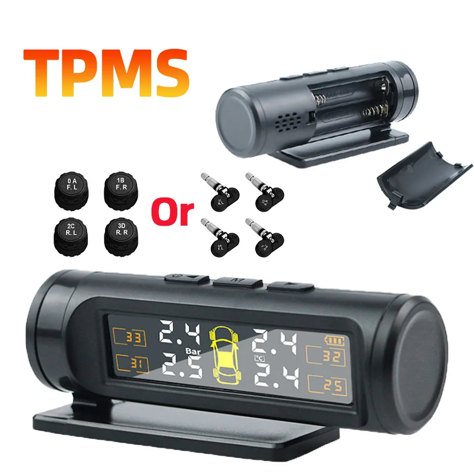 Wireless Tire Pressure Monitoring System Temperature Warning Removable Battery Version 4 Sensors TPMS Car Tyre Pressure
