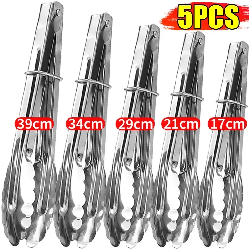 Stainless Steel Food Tongs 7/9/12/14/16inch Long Fried Barbecue Meat Clips Salad Bread Clamp BBQ Tong Kitchen Cooking Gadgets