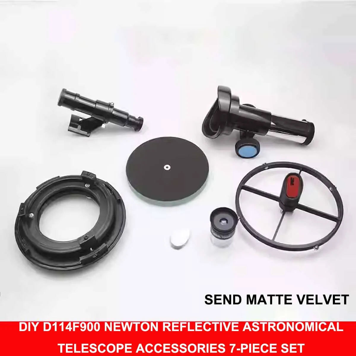 DIY Newton Reflector Telescope Accessories 7-Piece Set D114F900 with Extinction Velvet Secondary Frame for Astronomical Observin