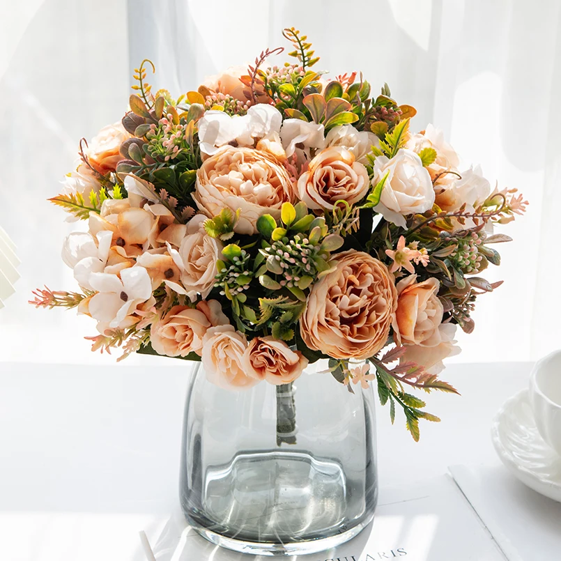 Künstliche Pfingstrosen-Blumen, Hochzeit, dekorative Floristik, Weihnachtskränze, Heimdekoration, Zubehör, Seidenhortensien, gefälschte Pflanzen