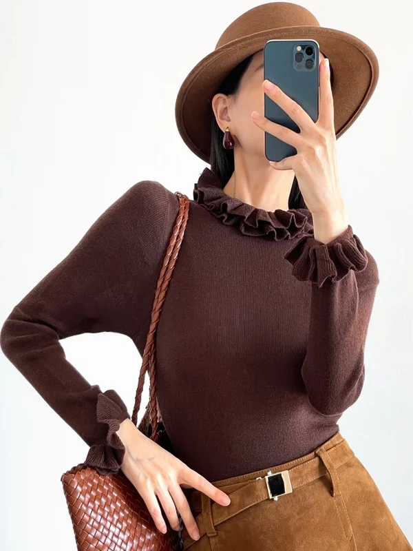 

Ele Sweet вязаный свитер женский длинный свек f с высоким воротником базовый слой irt универсальный высокоэластичный внутренний свитер из смеси шерсти