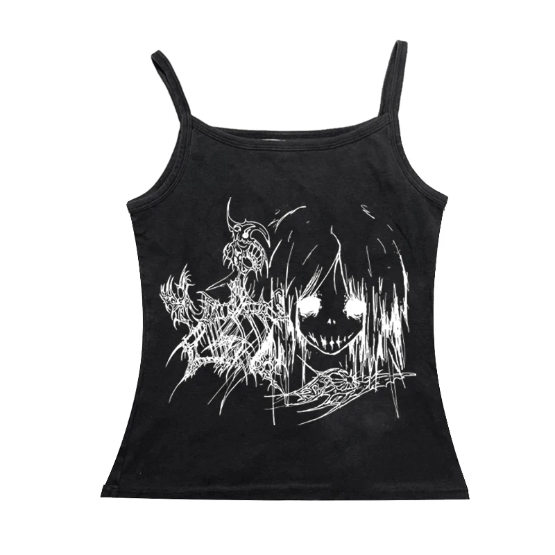 

Y2K retro women's T-shirt, Harajuku aesthetic white and black garbage art printed T-shirt, Gothic clothing anime pattern T-shi