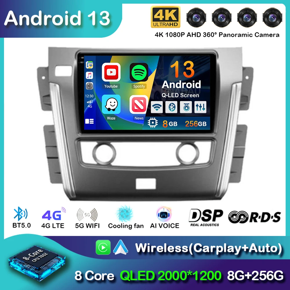 Android 13 Carpaly Auto Car Radio For Nissan Patrol Y62 2010 - 2020 Multimedia Video Player Navigation GPS Stereo 2DIN DVD Audio