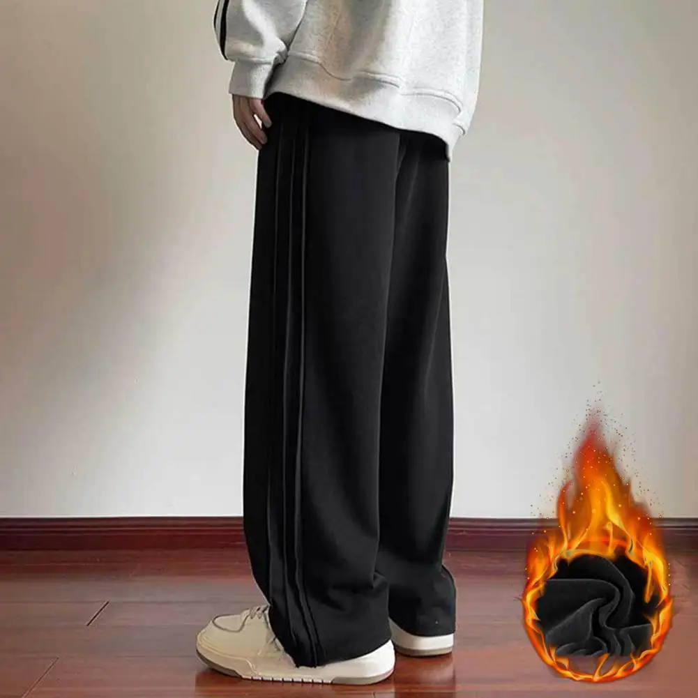 

Warm Winter Sweatpants Cold Weather Sweatpants Cozy Stylish Fall/winter Men's Sweatpants Striped Wide Leg Plush Warmth Elastic