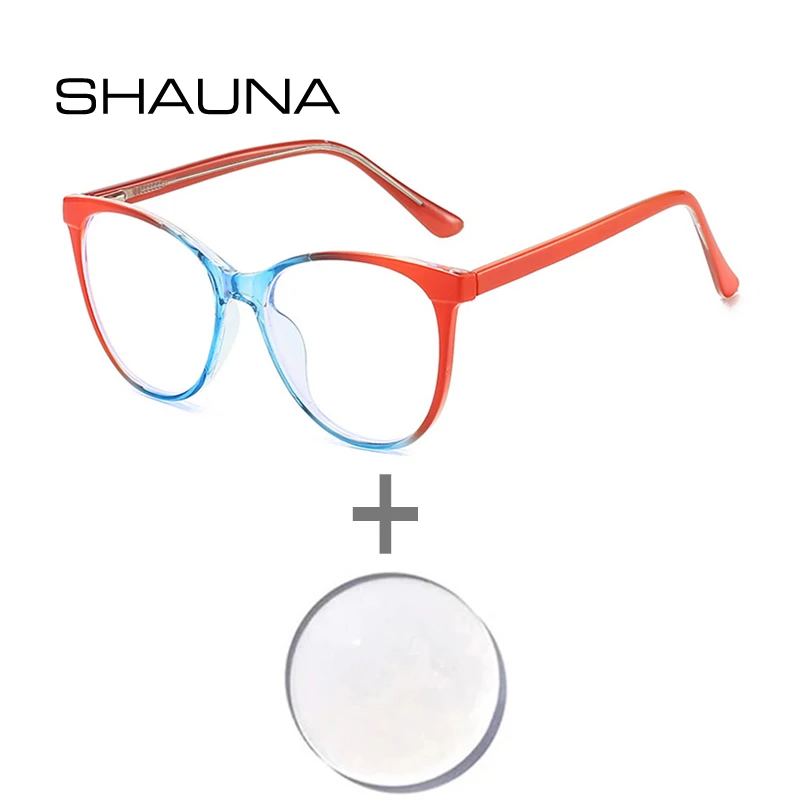 

SHAUNA Retro Cat Eye Women Prescription Glasses Fashion Double Color Men Myopia/Hyperopia/Progressive Optical Lens with Recipe