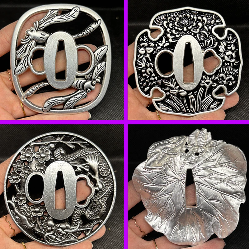 Katana Tsuba Handmade Samurai Sword Guard Silver Fittings For Katanas Wakizashi Alloy Materials