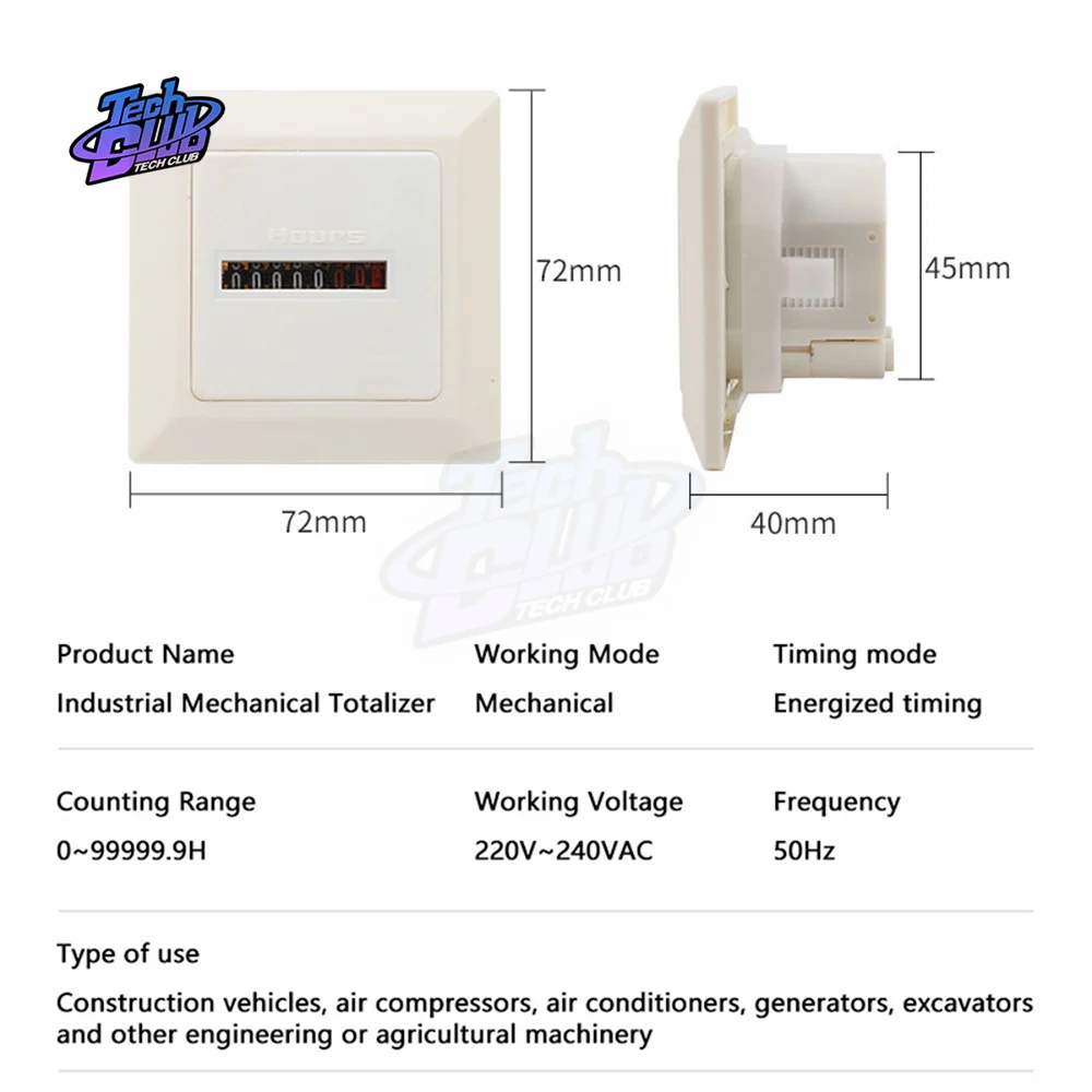 AC220-240V HM-1 0-99999.9 Hour Timer function Electronic Hermetic Counter Digital Meter Gauge 0.3W 50Hz for Electrician Tool