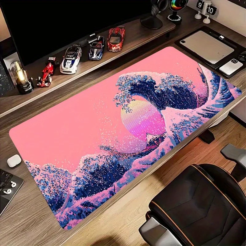 Retro Wave Great Wave Mouse Pad Large Gaming Desk Mat Rubber Base Home Office Keyboard Mat