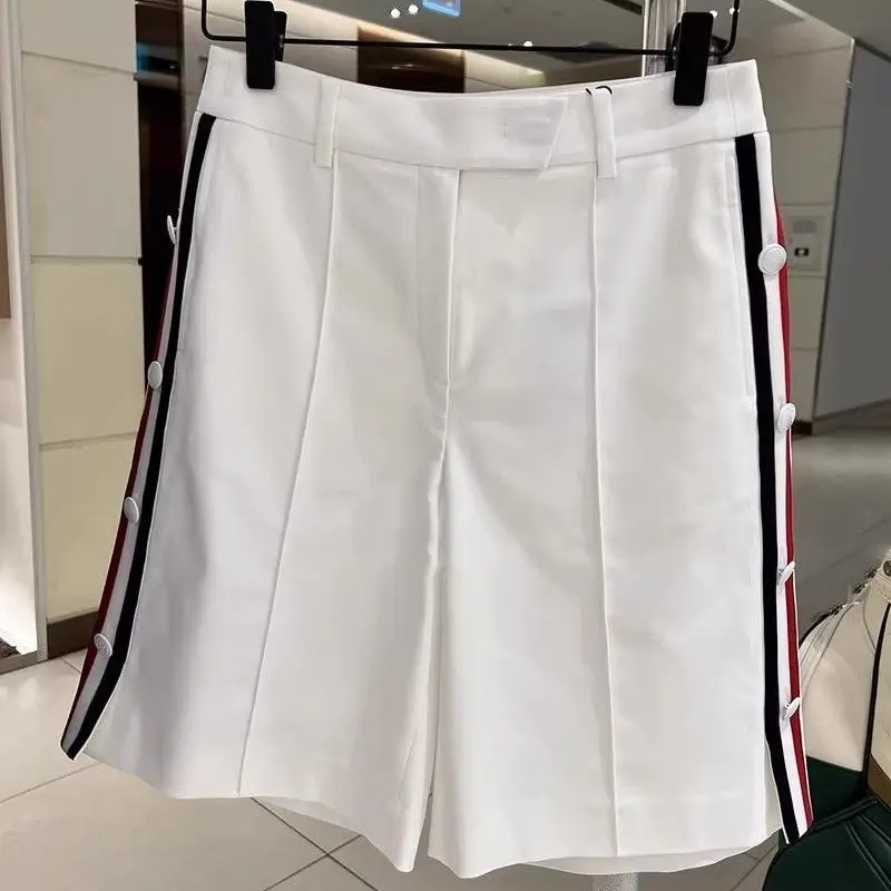 Ladies British Style Golf Shorts With Red White Stripe Webbing Quick Dry Breathable Casual All-match Summer Sports Pants