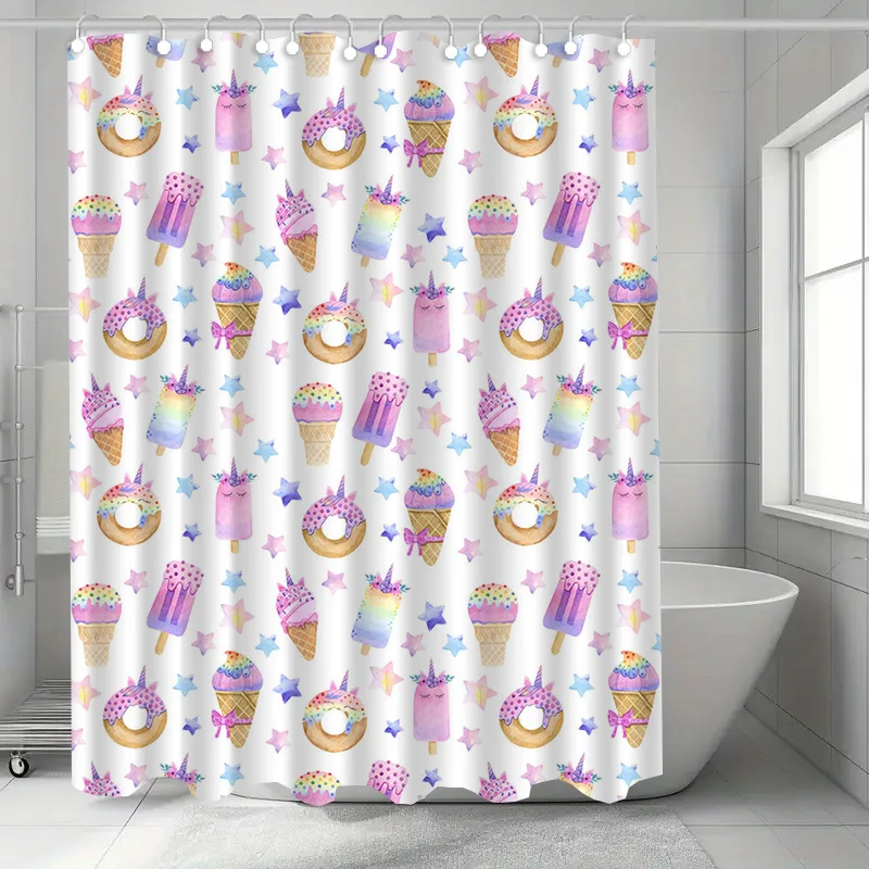 

Моющаяся грязеотталкивающая занавеска для душа с мультяшным пончиком, насадка для душа, водонепроницаемая полиэстеровая занавеска для ванны для домашнего декора, аксессуары