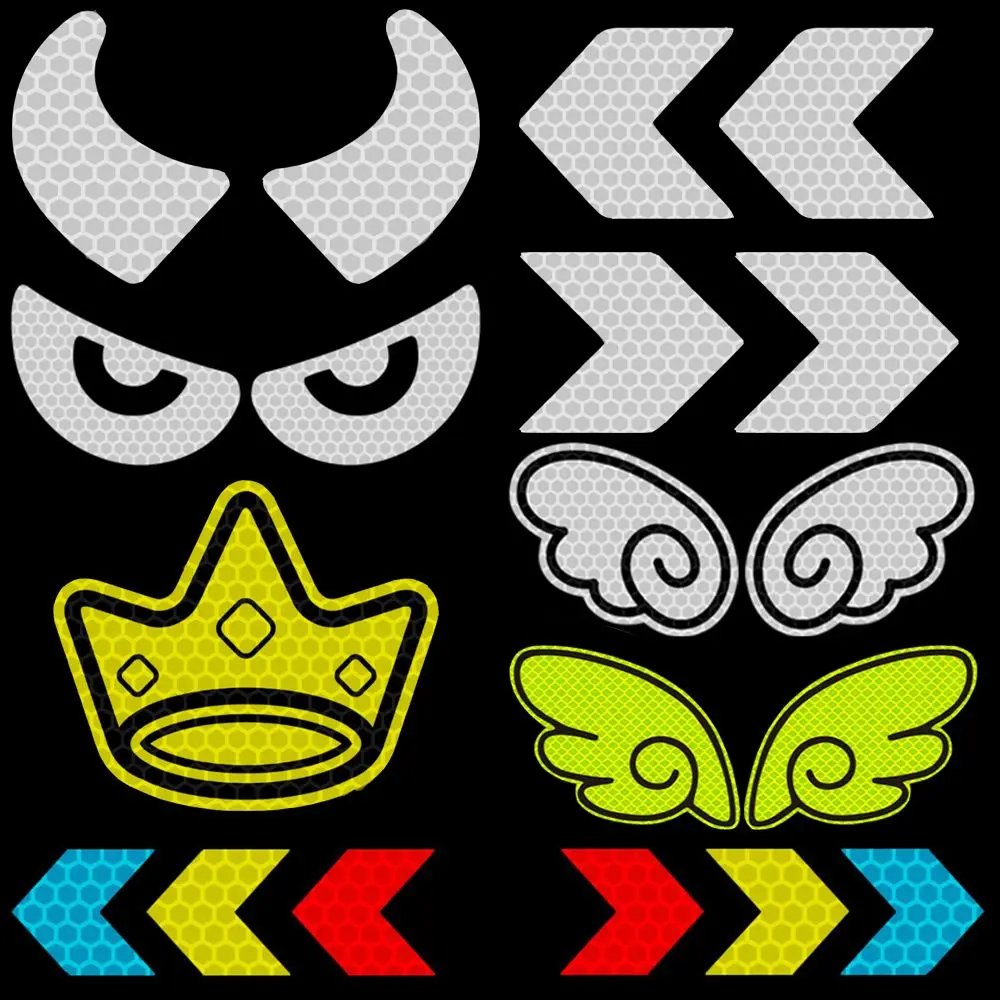 Reflective Sticker Motorcycle Helmet Decal Arrows Eyes Wings Crown Devil Horns Waterproof Night Warning Sign Exterior Accessory