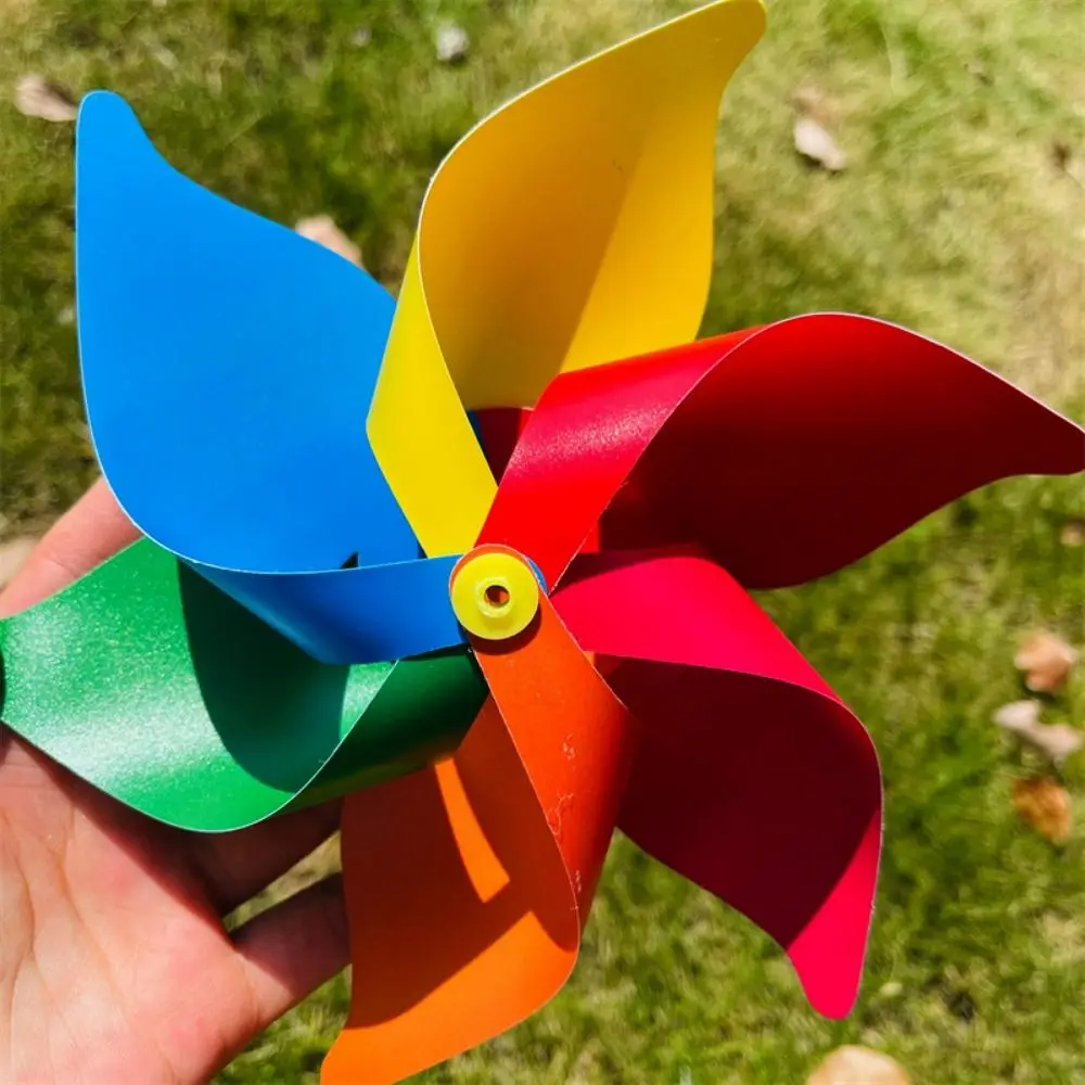 10개입 컬러풀한 6잎 바람개비 플라스틱 수제 줄무늬 원형 와이어 로프 바람개비 야외 DIY 장식용 바람개비