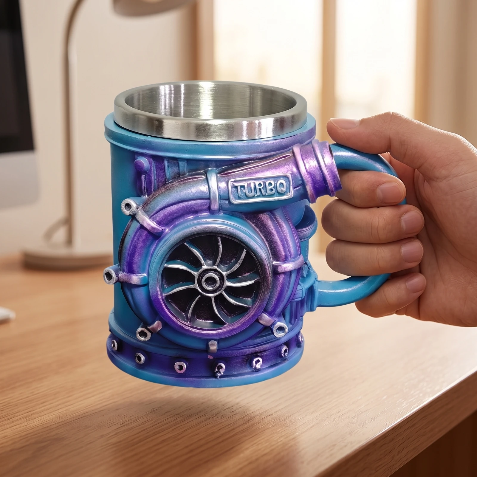 Turbocharger Mug Sculpted Engine Shaped Mug Drinkware Embossed Industrial for Car Enthusiasts, Workshop, Office Desk