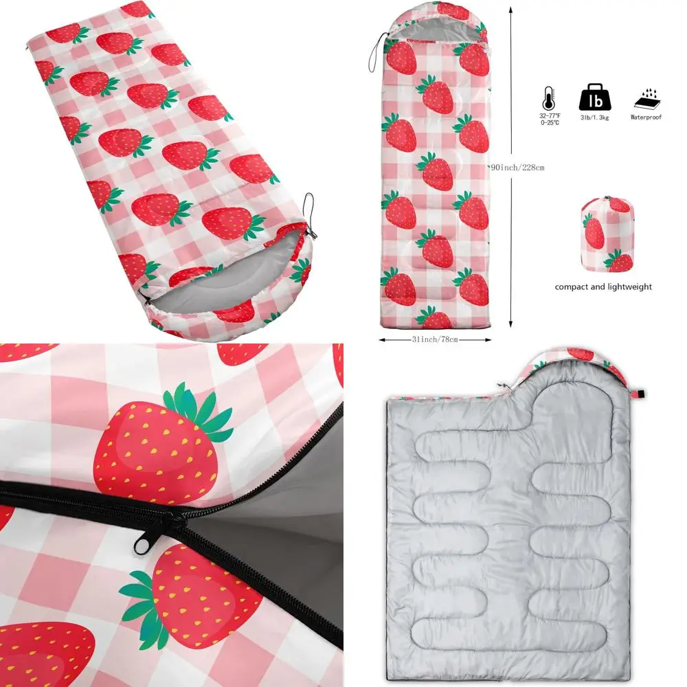 

Детский спальный мешок в клубнично-розовую клетку — легкий, водонепроницаемый, морозостойкий для использования на улице и в помещении (32 x 90)