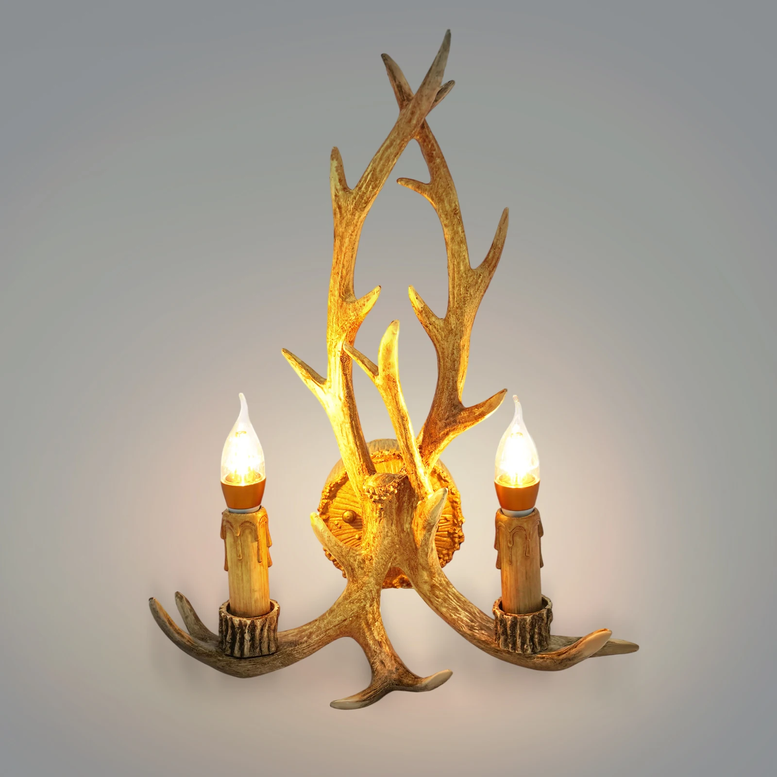 

Deer Antler Wall Light Living Room Background Wall Decorative Lamp, Deer Head Lamp E14 Bulbs Wall Light LED resin wood wall lamp