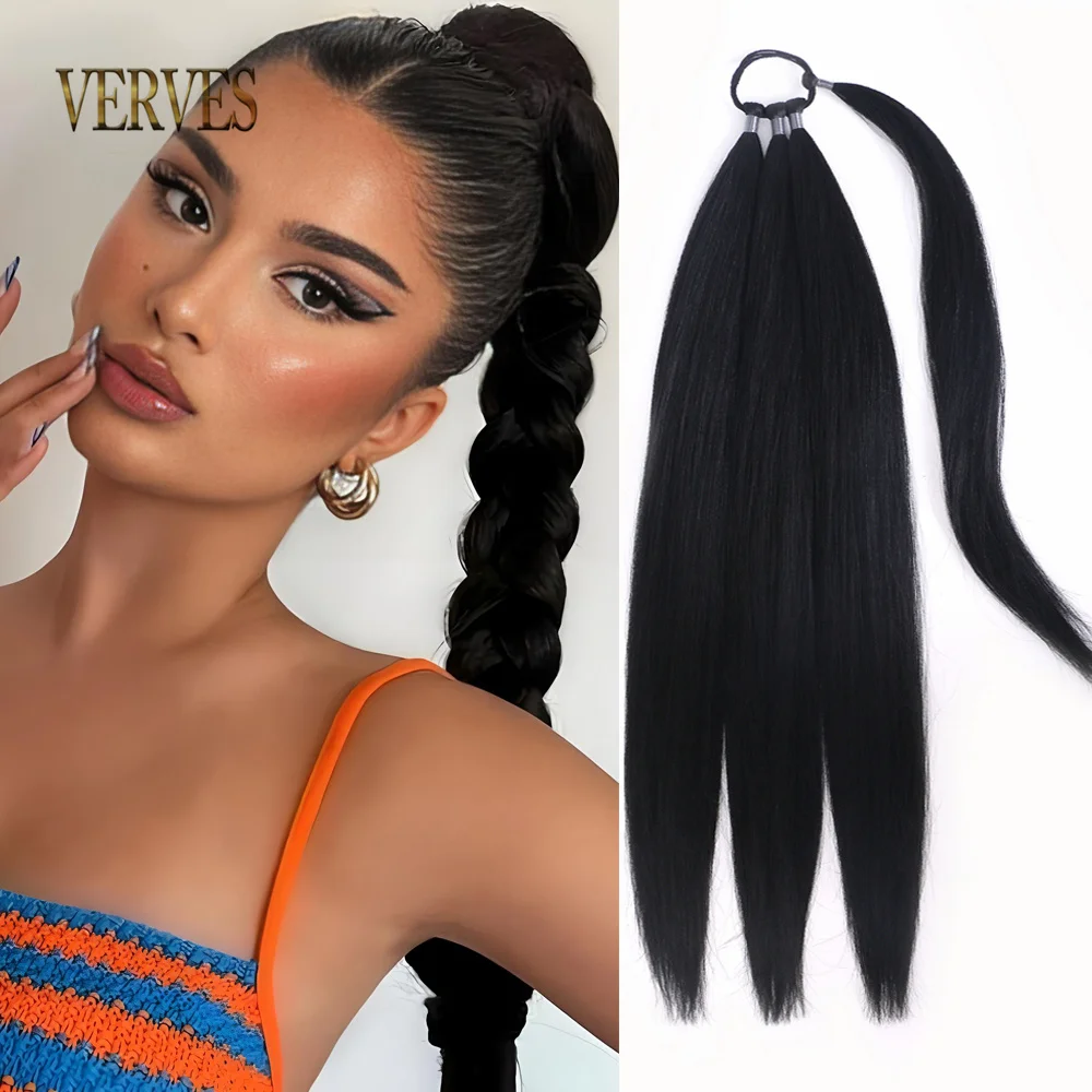 Extensiones de cabello de cola de caballo trenzadas de 24 pulgadas para mujer y niña, 110 g/unid, pelo grueso ombré con bandas de goma, fácil de usar
