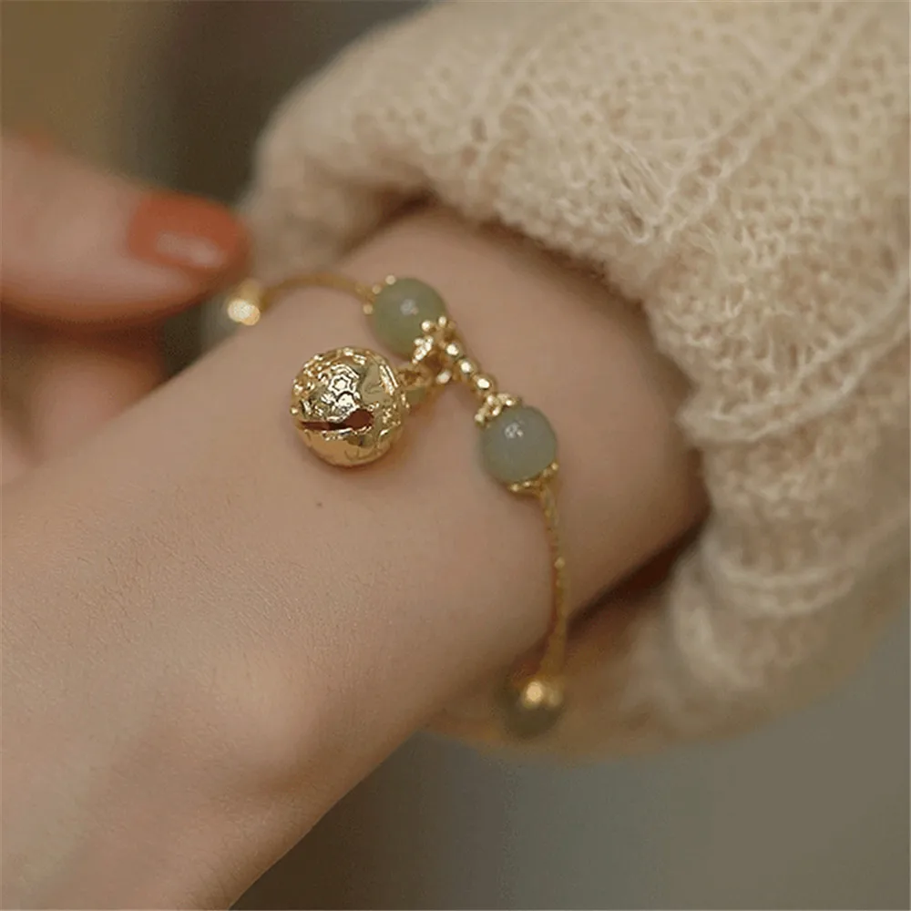 Natural Hetian Jade Bell Bracelet For Women Girls Amulet Jewelry Mother\'s Day Gifts Gold Color Wrist Ladies Wear Jewelry