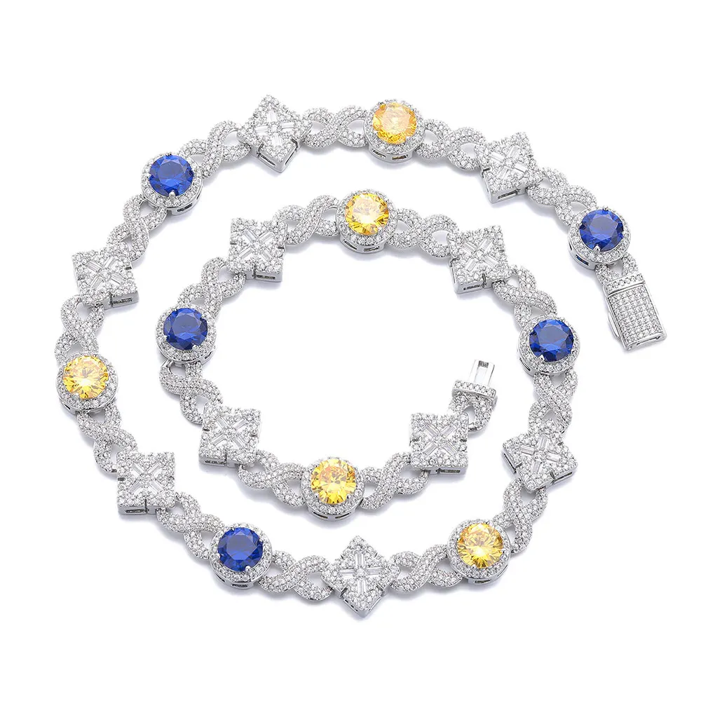 Hip Hop Two Tone Zirconia Square Cuban Link Chain Necklace Iced Out Colorful Infinity Symbol Unisex Bling Jewelry Gift