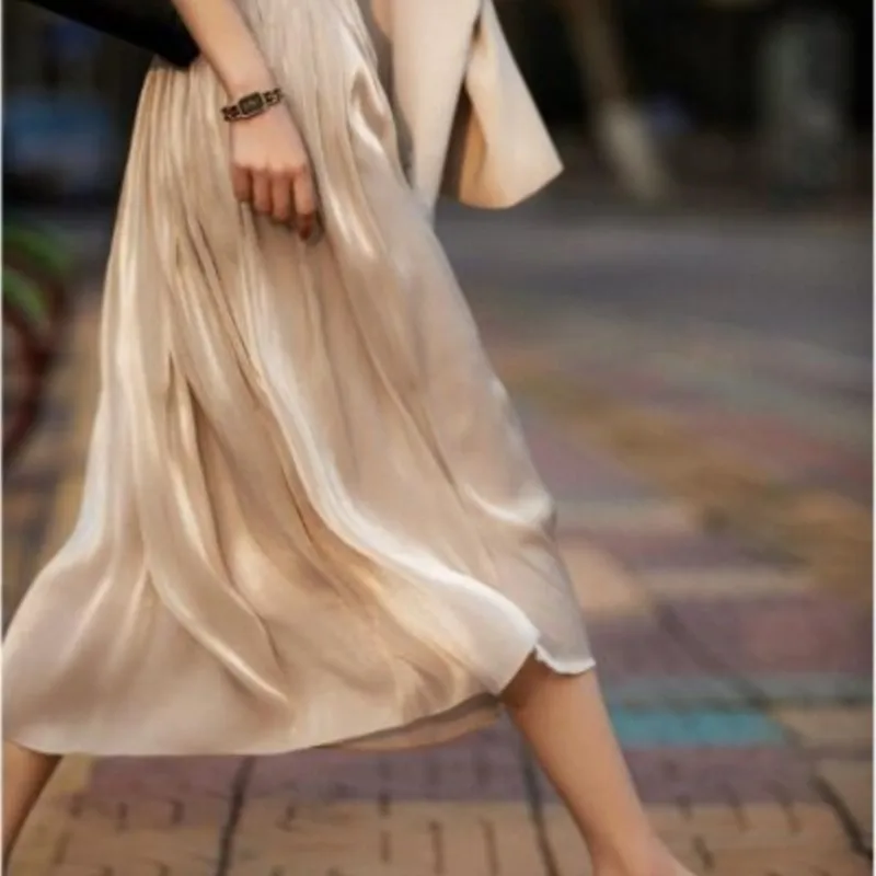 Brand Designer Skirts Hot Casual Women Summer Elegant Chic Solid Skirt High Waist Gilding Luxury Fashion Long Skirts NS5714