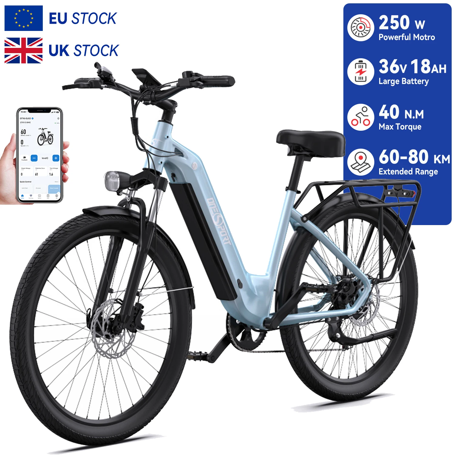 

ONESPORT Customization EU UK Stock Direct Shipping OEM ODM 250w Electric Hybrid Bike City Electric Bicycle Electrica E Bike