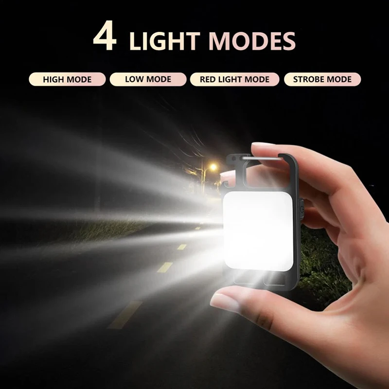 Mini Portable Multifunction Keychain Flashlight 4 Light Modes Built In Battery USB Rechargeable Strong Magnetic Work Light